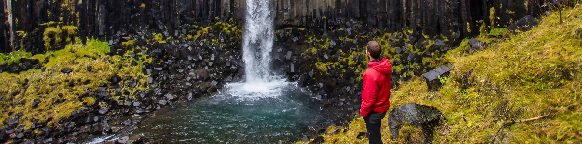 Vattenfallet Svaritfoss, nationalparken Skaftafell, Island.